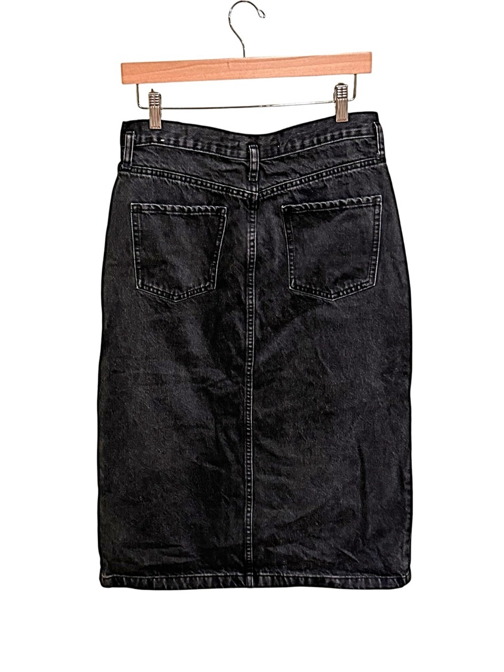 NWOT Mango Black Denim Midi Skirt with Front Slit - Size Medium - Picture 3 of 3